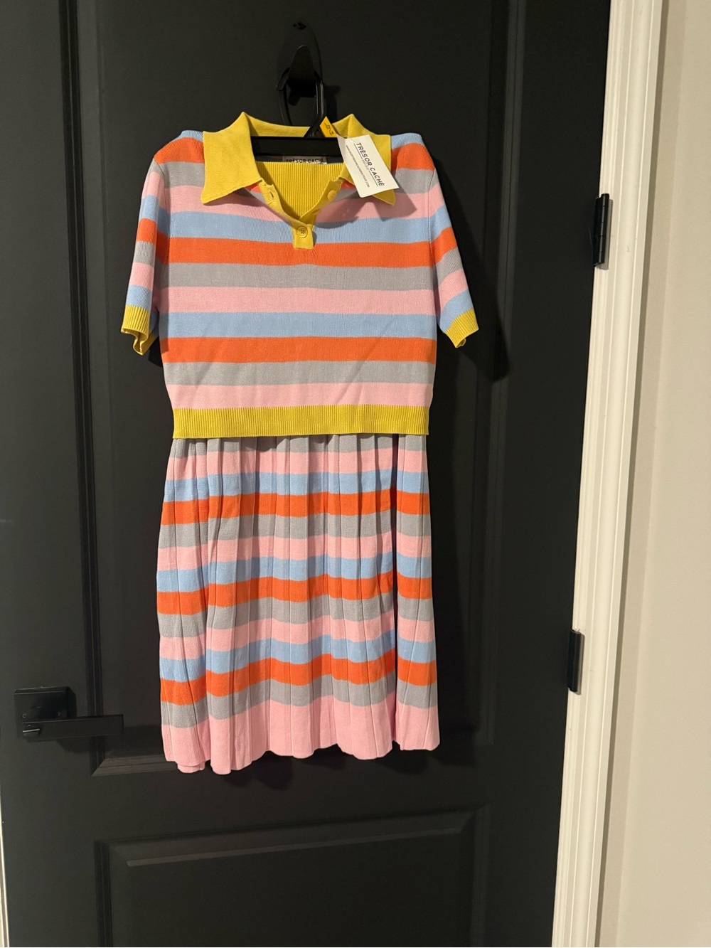 Yellow Collar Striped Knit Dress Set - Pink/Orange/Blue - Picture 3 of 3